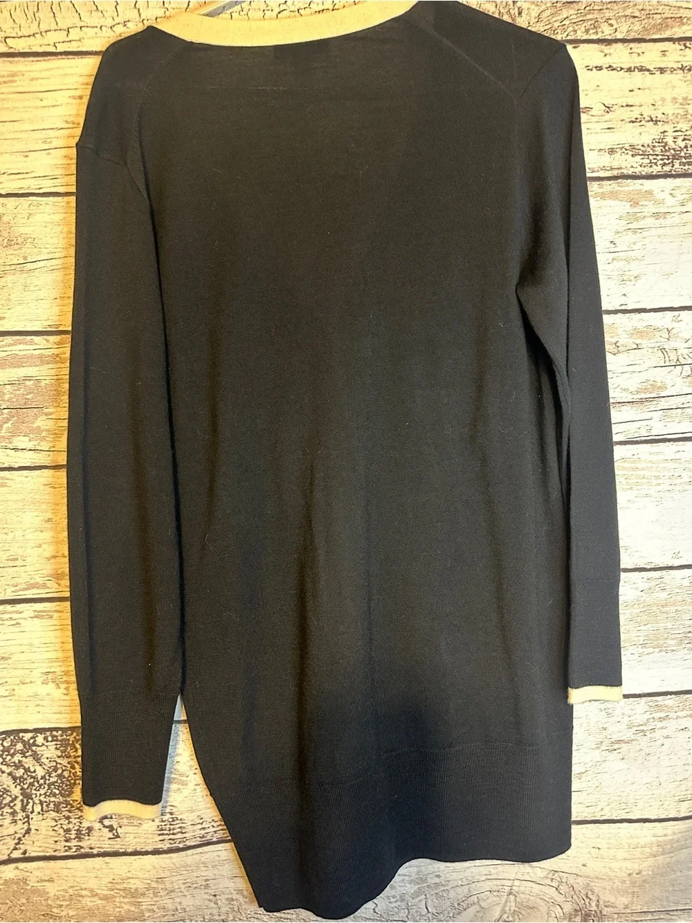 J.Crew 100% Merino Wool Black Contrast Trim Long Cardigan Sweater Small